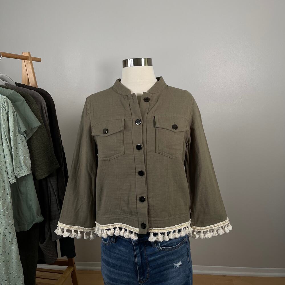 Lulus • Darsha Olive Green Three-Quarter Sleeve Tassel Jacket